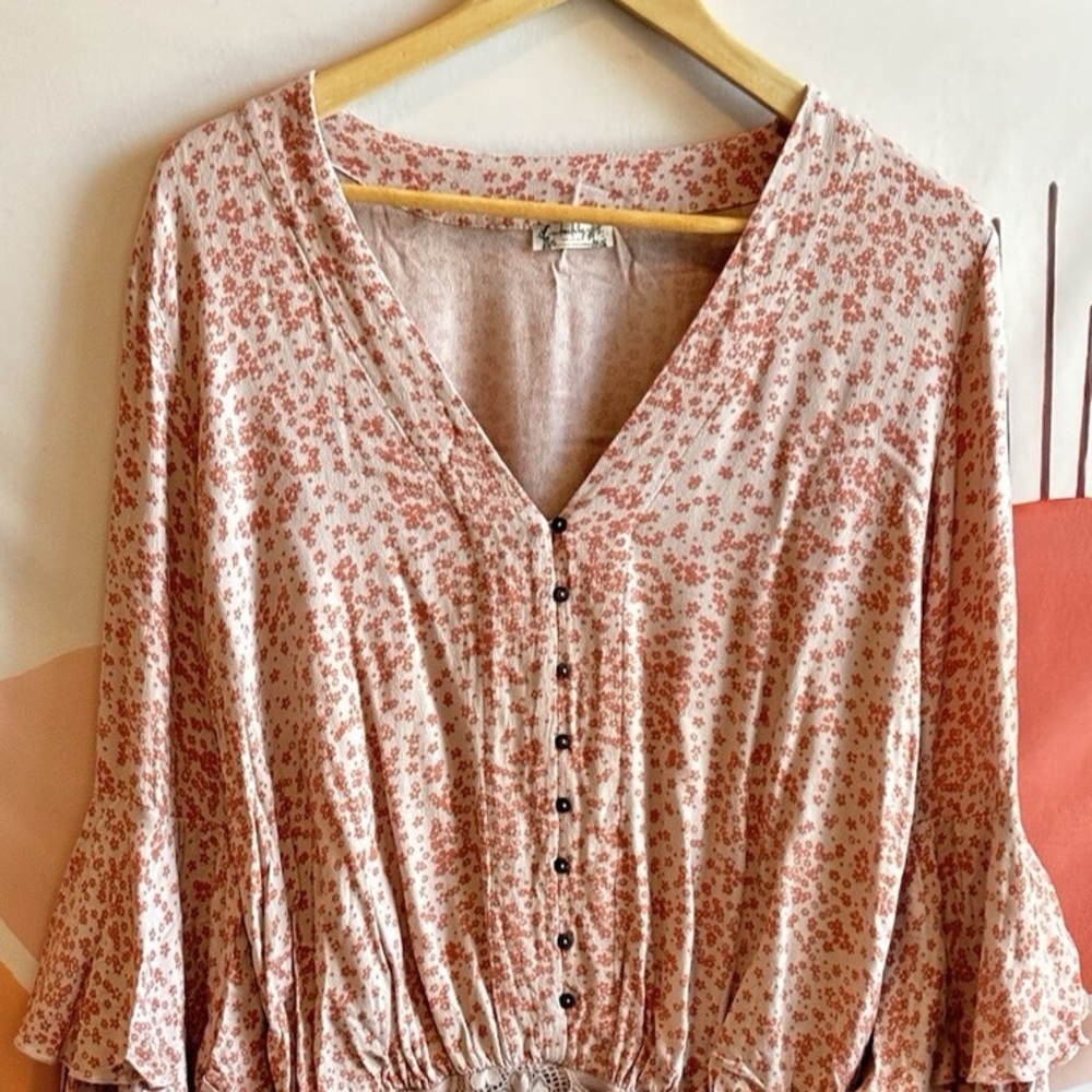 Free People Floral Button-Down Blouse